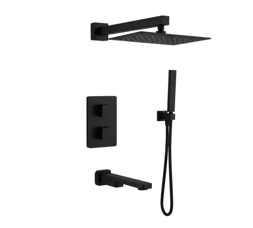 Душевая система Aquanet Savona с термостатом изливом и двумя душами черный матовый AQM8412MB