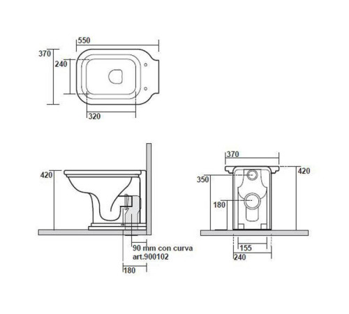 Унитаз напольный пристенный Kerasan Waldorf 55х37 см белый 411801