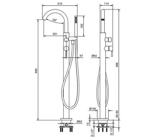 Смеситель для ванны напольный Fantini Nostromo с ручным душем черный матовый 50 13 E880B / 44 00 R080A