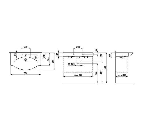 Раковина-консоль Laufen Palace 90х51х11 см 1 отверстие под смеситель белый 8.1170.2.000.104.R