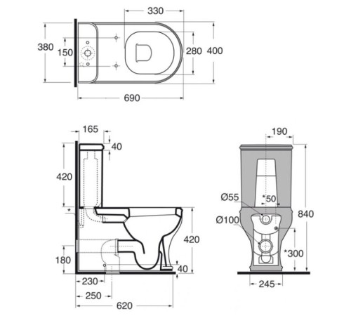 Унитаз-моноблок Azzurra Charme 69x40x84 см сиденье микролифт бронза CHVCMP000000BI