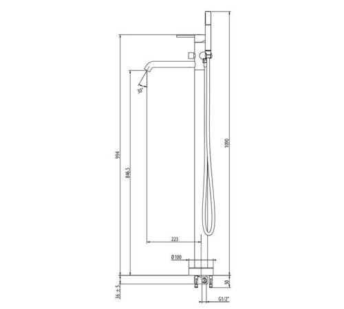 Смеситель для ванны напольный Gattoni Circle Two 994 мм хром 9108/91C0
