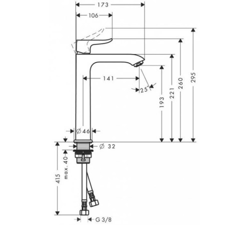Смеситель для раковины Hansgrohe Metris 260 для раковины-чаши без сливного гарнитура хром 31185000