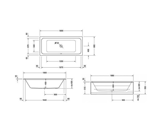Ванна акриловая Duravit D-Code 180х80 см встраиваемая 700101000000000/790226000001000/790127000000000
