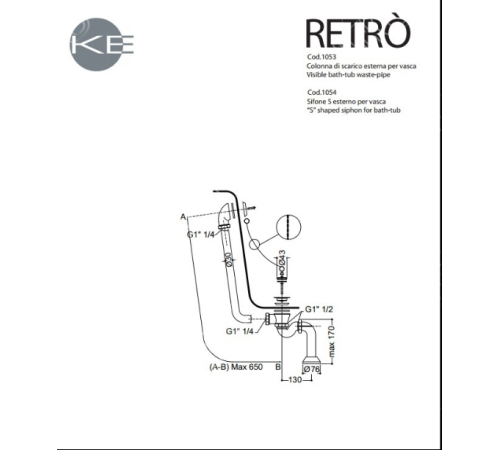 Ванна отдельностоящая Kerasan Retro 170х77 см белая ножки золото 105591