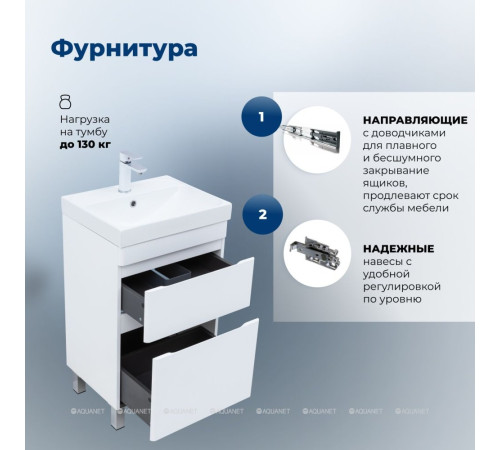 Тумба под раковину напольная Aquanet Слим 50 2 ящика белый сатин 00346041