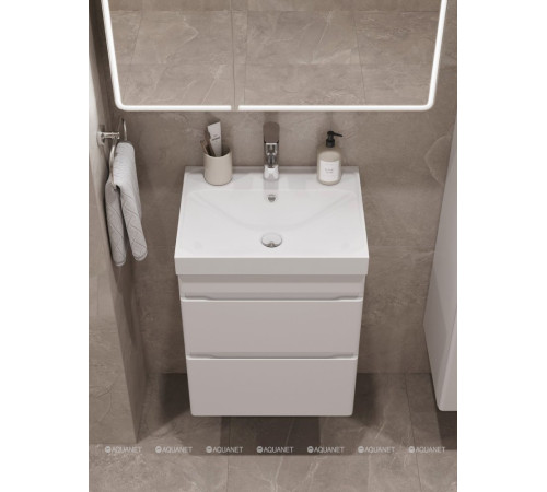 Тумба под раковину подвесная Aquanet Слим 40 2 ящика белый сатин 00346045