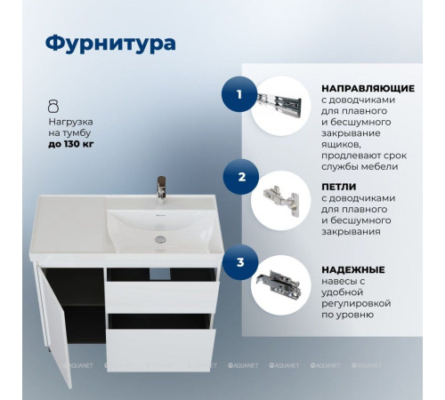 Тумба с раковиной Aquanet Nova Lite 2.0 90 R напольная белый глянец 00365929