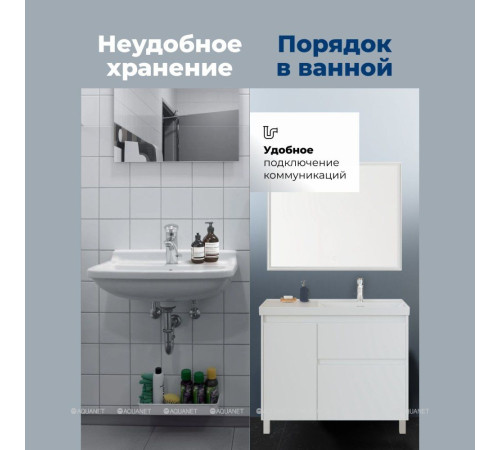 Тумба с раковиной Aquanet Nova Lite 2.0 90 R напольная белый глянец 00365929