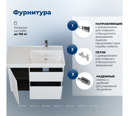 Тумба с раковиной Aquanet Nova Lite 2.0 100 R напольная белый глянец 00365914