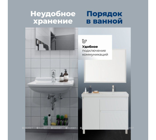 Тумба с раковиной Aquanet Nova Lite 2.0 100 R напольная белый глянец 00365914
