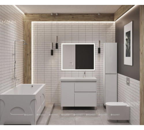 Тумба с раковиной Aquanet Nova Lite 2.0 100 R напольная белый глянец 00365914