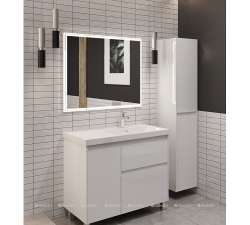 Тумба с раковиной Aquanet Nova Lite 2.0 100 R напольная белый глянец 00365914
