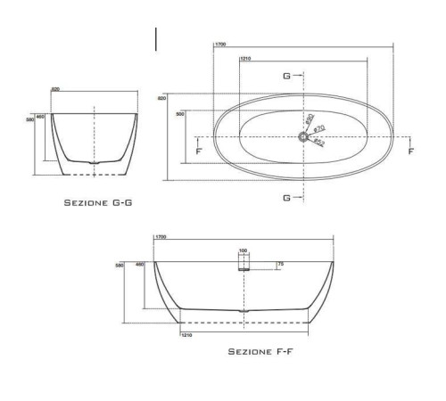 Ванна отдельностоящая акриловая Kerasan Flo 170х82 см со сливом click-clack 742901