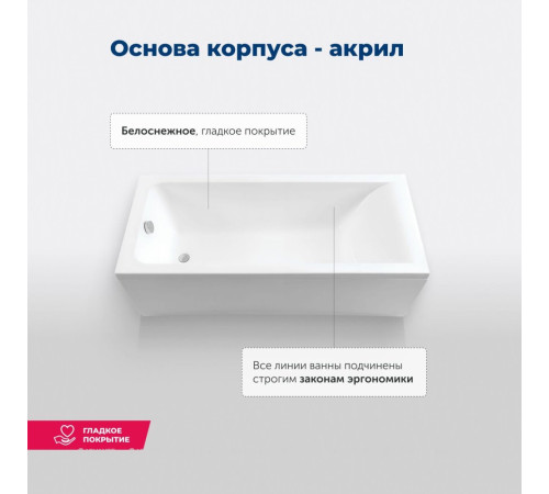 Ванна акриловая Aquanet Bright 180x75 см с каркасом и сливом-переливом 00347766