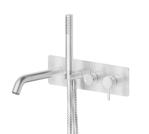 Смеситель для ванны Newform X-STEEL 316 встраиваемый с ручным душем излив 231 мм Stainless steel 69680EX.50.050