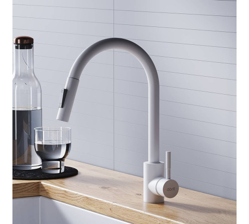 Смеситель для кухни Dorff Logic с вытяжным изливом белый D3007533