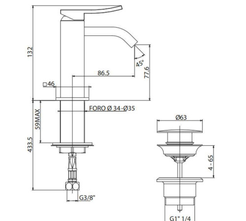 Смеситель для биде Gattoni ELY высота 132 мм излив 86.5 мм хром 8850/88C0