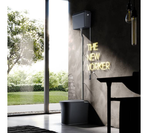 Унитаз напольный Kerasan The New Yorker 60х36.5 см с высоким бачком черный матовый 561831/569131/568031/759290/7593K1