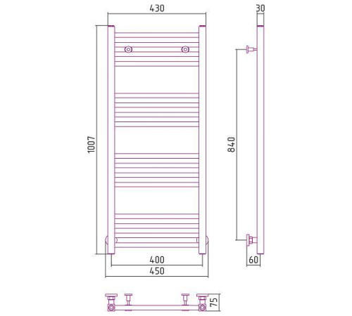 Полотенцесушитель водяной Сунержа Модус 400x1000 мм матовый черный 31-0250-1040