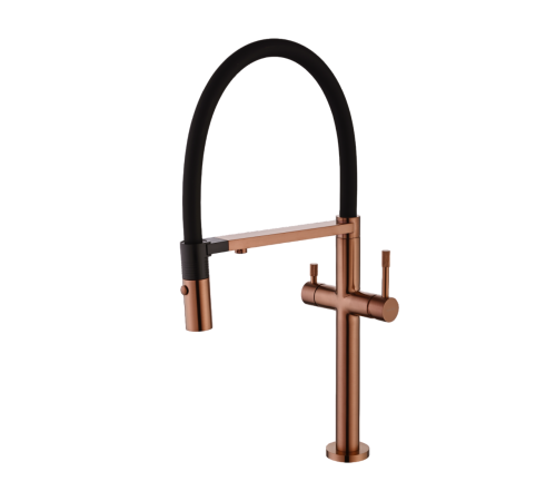 Смеситель для кухни Boheme Uno с гибким изливом и краном для питьевой воды copper brushed 115-CB
