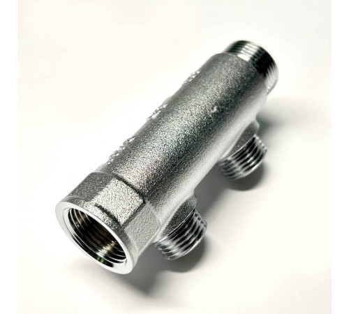 Коллектор распределительный Uni-Fitt 3/4 НВ 2 выхода 1/2 45 мм с вентилями под 90 градусов хромированный 414C3220