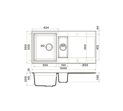 Кухонная мойка OMOIKIRI Sakaime 100-2-BE Tetogranit 100x50 см ваниль 4993893