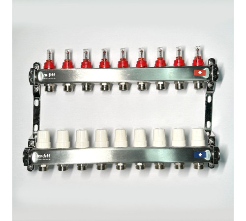 Коллекторная группа STOUT 1 x 9 выходов 3/4 EK с расходомерами из нержавеющей стали 506271