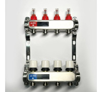 Коллекторная группа 1 x 4 выхода 3/4 STOUT с расходомерами из нержавеющей стали без концевых групп 450W4304