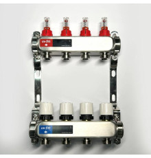 Коллекторная группа 1 x 4 выхода 3/4 STOUT с расходомерами из нержавеющей стали без концевых групп 450W4304