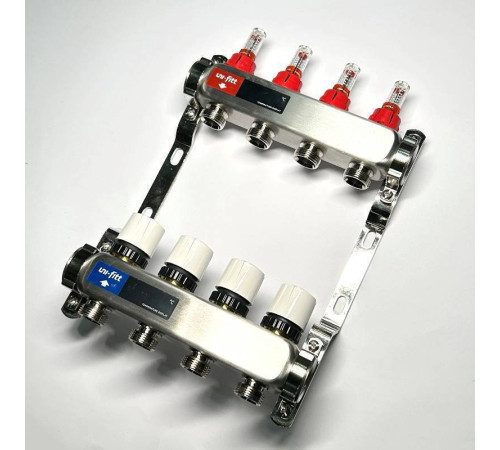 Коллекторная группа 1 x 4 выхода 3/4 STOUT с расходомерами из нержавеющей стали без концевых групп 450W4304