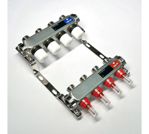 Коллекторная группа 1 x 4 выхода 3/4 STOUT с расходомерами из нержавеющей стали без концевых групп 450W4304