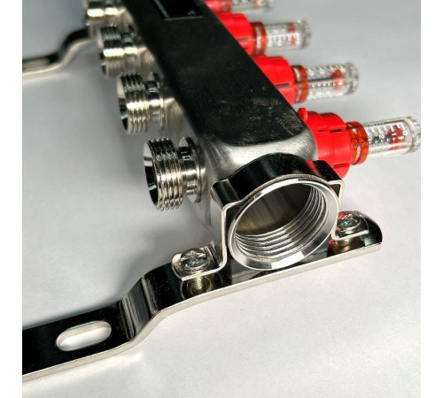 Коллекторная группа 1 x 4 выхода 3/4 STOUT с расходомерами из нержавеющей стали без концевых групп 450W4304