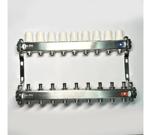 Коллекторная группа STOUT 1 x 9 выходов 3/4 EK с балансировочными клапанами из нержавеющей стали 506270