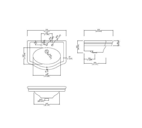 Раковина на пьедестале Devon&Devon New Etoile 70х53 см 3 отв. IBLG3FNET / IBCOLNET