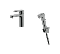 Смеситель для раковины Aquanet Ника с гигиеническим душем оружейная сталь AQ1812BGM