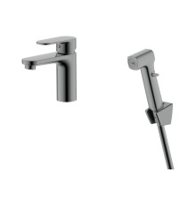 Смеситель для раковины Aquanet Ника с гигиеническим душем оружейная сталь AQ1812BGM