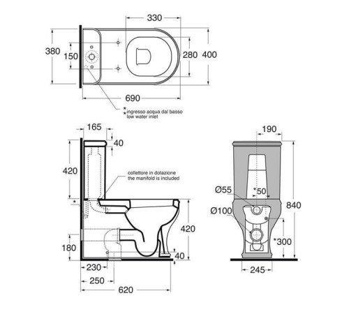 Унитаз-моноблок Azzurra Charme 69x40x84 см сиденье микролифт хром CHVCMP000000BI