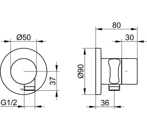 Запорный вентиль Keuco IXMO Pure с переключателем на 2 потребителя выводом для шланга и держателем лейки круглая розетка хром 59557 010201