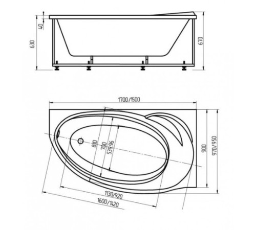 Ванна акриловая Aquatek Бетта 170 правая чаша BET170-0000154