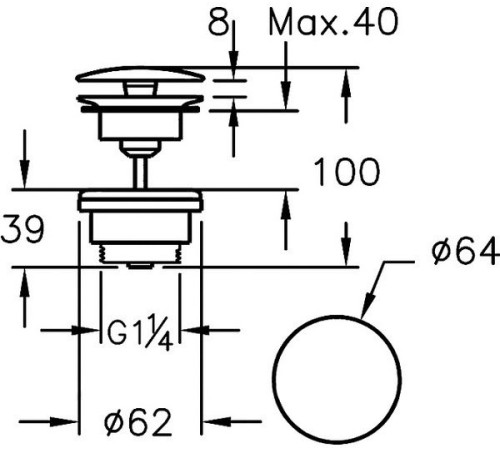 Донный клапан для раковины VitrA без перелива не нажимной A45148