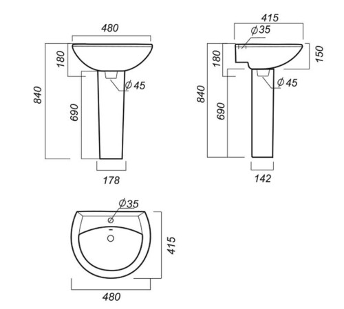 Пьедестал для умывальника Sanita Luxe Attica белый PD.FS/Attica/N/WHT.G/S1