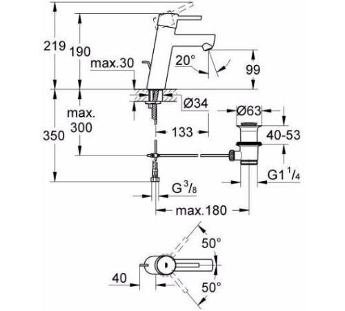 Смеситель для раковины GROHE Concetto M-Size средний излив с донным клапаном хром 23450001