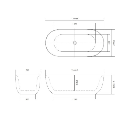 Ванна акриловая отдельностоящая Aquanet АФИНА 1700x780x600 мм со сливом и ножками AQ-44778