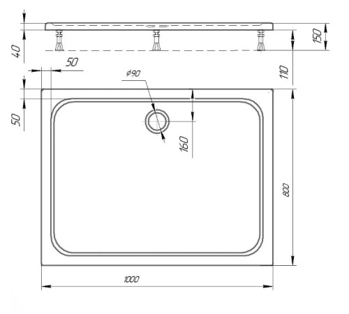 Поддон душевой D-Pol акриловый прямоугольный 100x80x15 см с ножками и панелью DPA-0000009