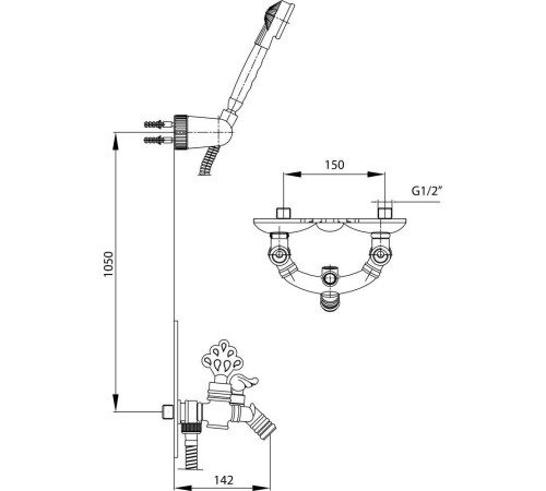 Смеситель для ванны TRES OTTOMAN с душевым комплектом антик лак 102202001EX
