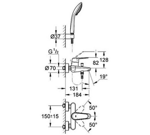 Смеситель для ванны GROHE Eurodisc Cosmopolitan с душевым гарнитуром хром 33395002