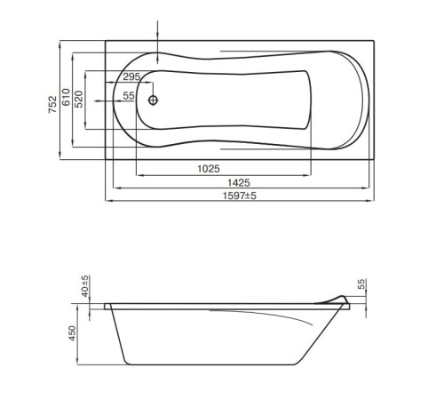 Ванна акриловая Santek Каледония прямоугольная 160х75 см 1.WH30.2.388