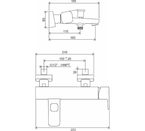 Смеситель для ванны RAVAK 10° TD F 022.20/150 черный X070152
