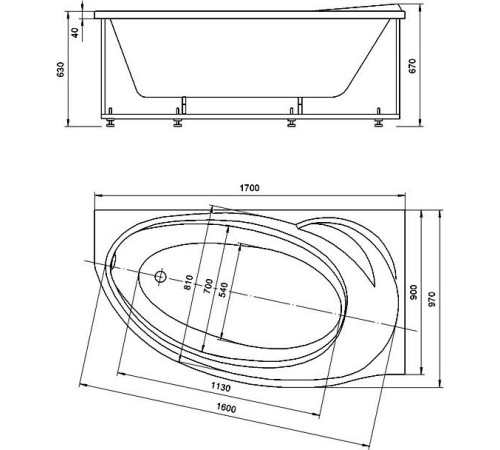Ванна акриловая Aquatek Бетта 170 правая с фронтальным экраном BET170-0000100